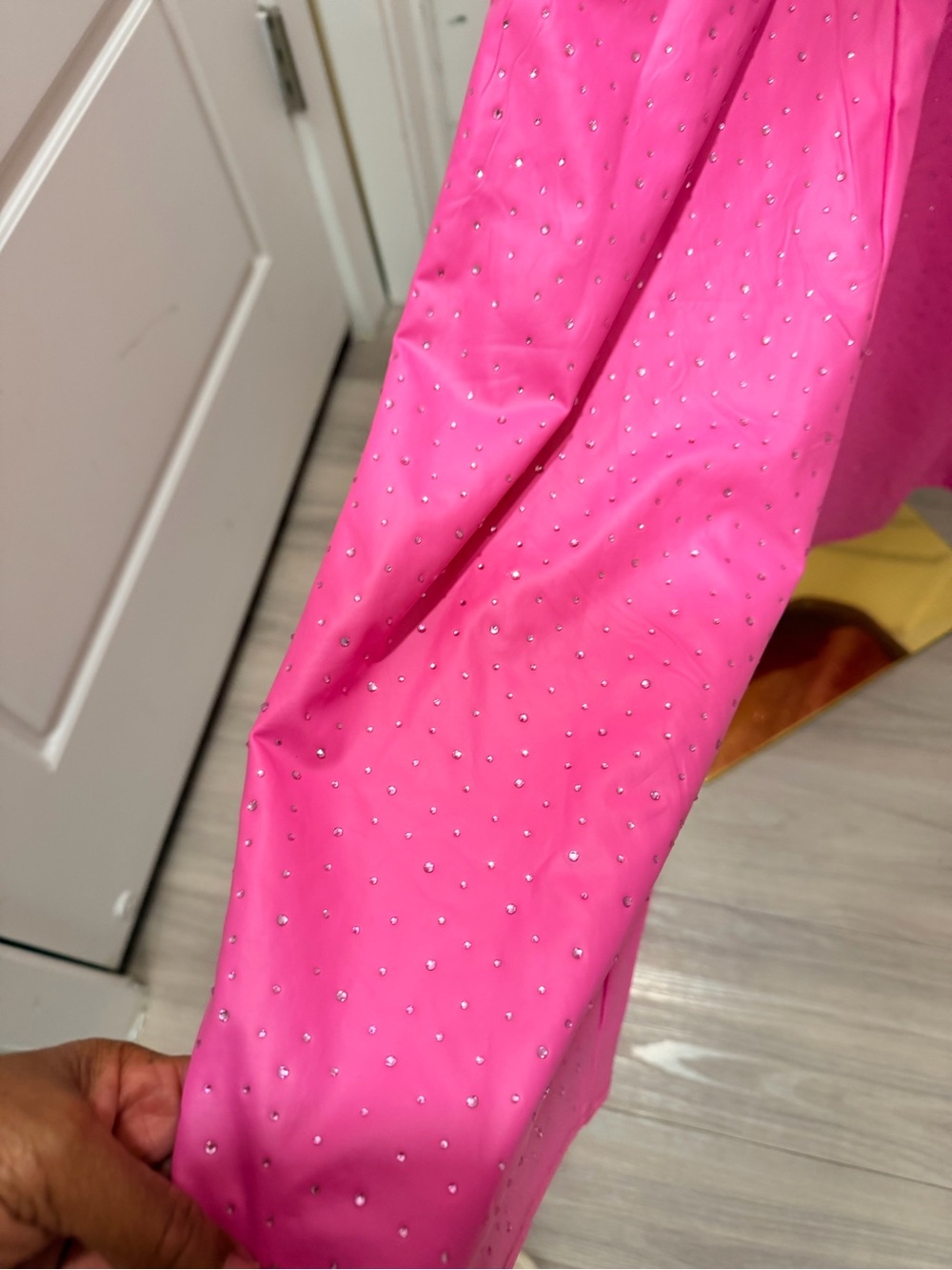 Windsor Hot Pink Lace-Up Wide Leg Rhinestone 2PC Pant Set - Picture 5 of 10